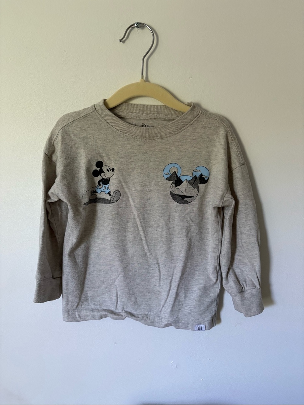 (5/$25) GAP Kids' Light Gray Long-Sleeve Shirt with Mickey Graphic